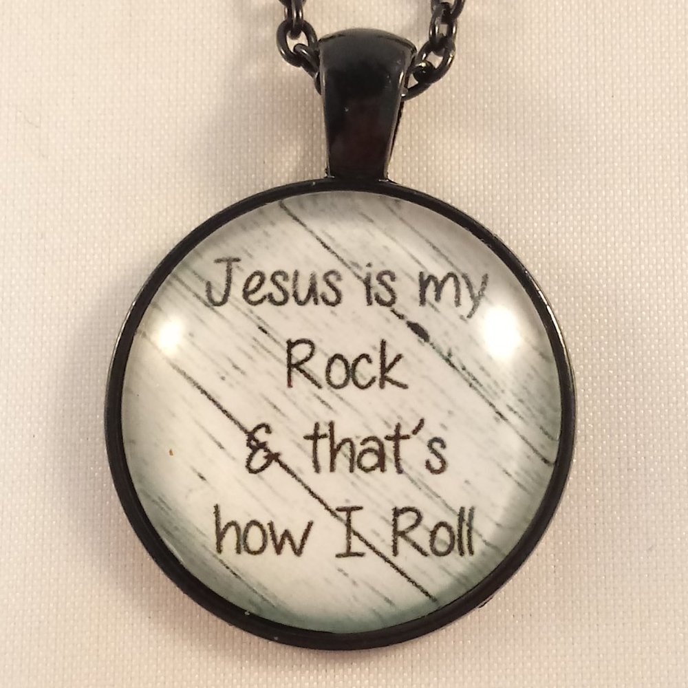 Black Jesus Is My Rock Cabochon Pendant Necklace